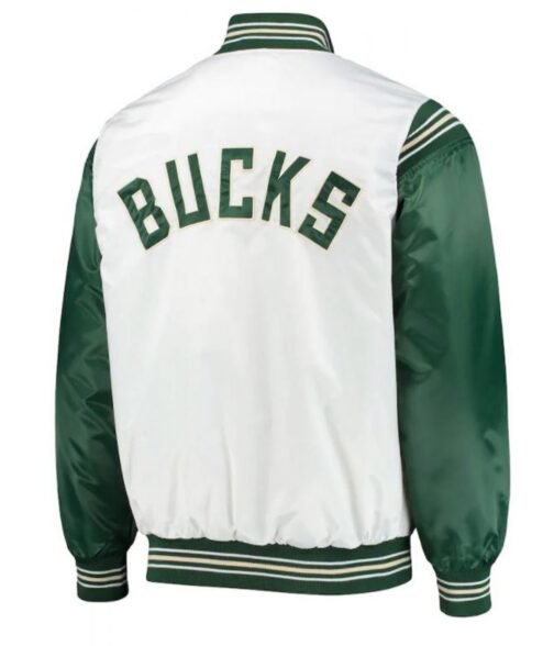 Milwaukee Bucks Starter Satin White and Green Jacket - Image 2