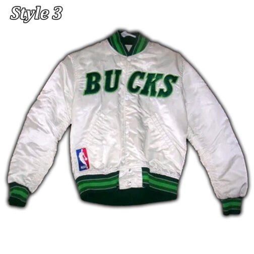 Milwaukee Bucks Ambassador Green and White Satin Jacket - Image 3
