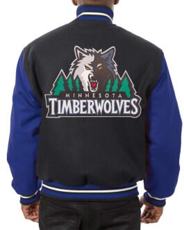 Minnesota Timberwolves Domestic Varsity Black and Royal Varsity Jacket