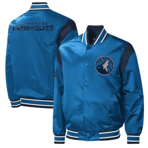 Blue Minnesota Timberwolves Force Play Varsity Satin Jacket - Image 3
