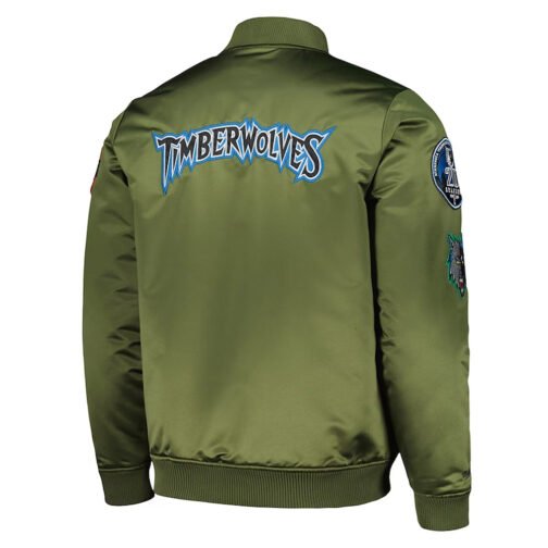 Minnesota Timberwolves Hardwood Classics Retro Green Satin Jacket - Image 2