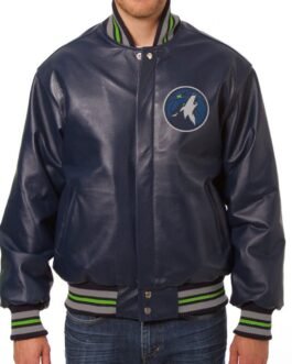 Varsity Minnesota Timberwolves Navy Blue Leather Jacket