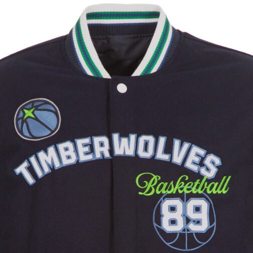 Minnesota Timberwolves Navy and Gray Varsity Wool Jacket - Image 6