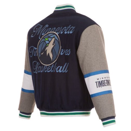 Minnesota Timberwolves Navy and Gray Varsity Wool Jacket - Image 2
