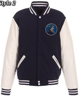 Minnesota Timberwolves Navy and White Varsity Wool & Leather Jacket