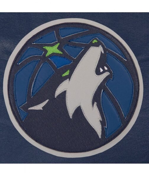 Varsity Minnesota Timberwolves Navy Blue Leather Jacket - Image 3