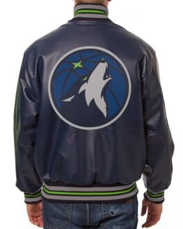 Varsity Minnesota Timberwolves Navy Blue Leather Jacket