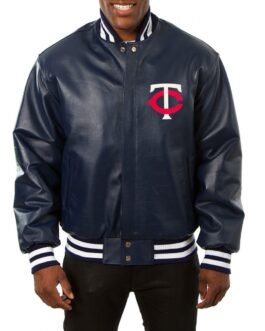 Varsity Minnesota Twins Navy Blue Leather Jacket