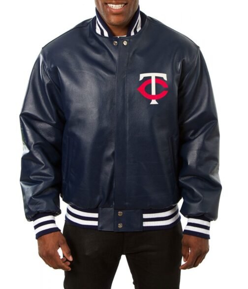 Varsity Minnesota Twins Navy Blue Leather Jacket
