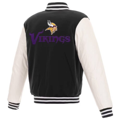 Minnesota Vikings Black and White Varsity Jacket - Image 2