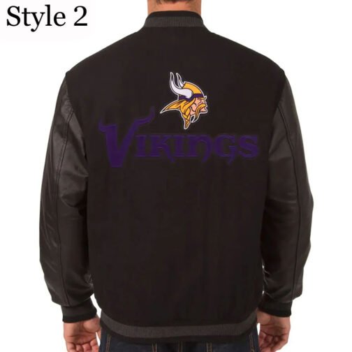 Minnesota Vikings Varsity Black Wool and Leather Jacket - Image 4