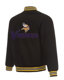 Minnesota Vikings Black Wool Bomber Jacket