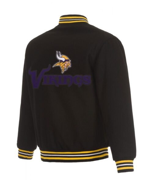 Minnesota Vikings Black Wool Bomber Jacket - Image 2
