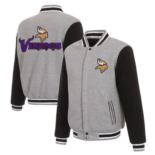 Minnesota Vikings Gray and Black Varsity Wool Jacket - Image 3