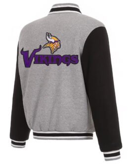 Minnesota Vikings Gray and Black Varsity Wool Jacket
