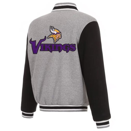 Minnesota Vikings Gray and Black Varsity Wool Jacket - Image 2