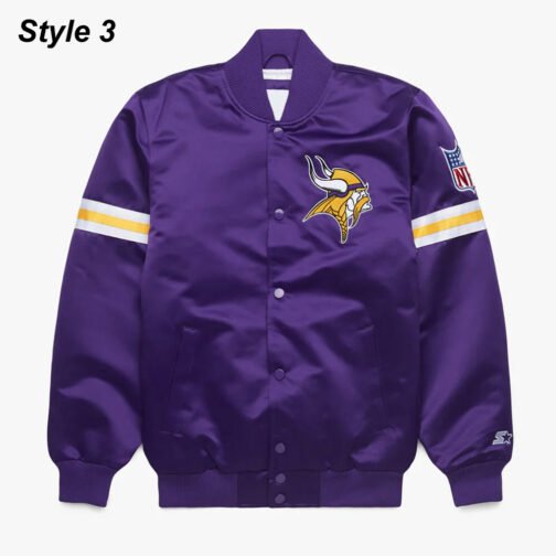 Starter Bomber Minnesota Vikings Purple Satin Jacket - Image 3