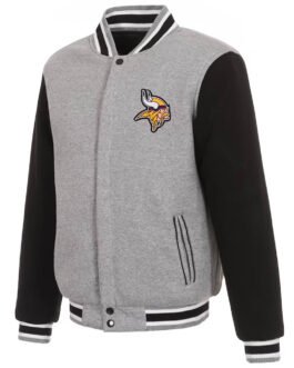 Minnesota Vikings Gray and Black Varsity Wool Jacket