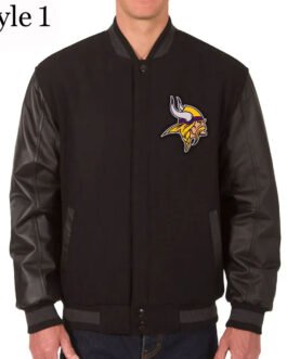 Minnesota Vikings Varsity Black Wool and Leather Jacket