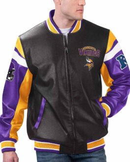 Minnesota Vikings Black Varsity Full-Zip Leather Jacket