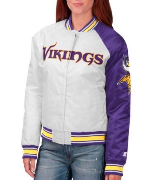 Minnesota Vikings Starter Satin White and Purple Jacket - Image 4