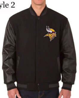 Minnesota Vikings Varsity Black Wool and Leather Jacket