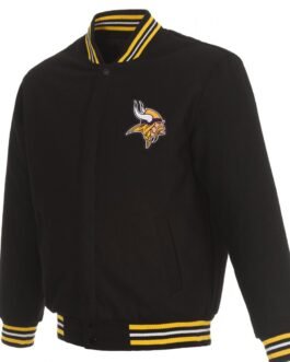 Minnesota Vikings Black Wool Bomber Jacket