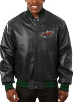 Varsity Minnesota Wild Black Leather Jacket