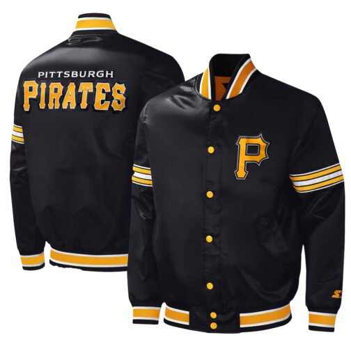 Pittsburgh Pirates Midfield Black Varsity Satin Jacket - Image 3