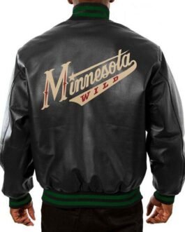 Varsity Minnesota Wild Black Leather Jacket