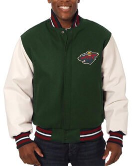 Varsity Minnesota Wild Green and White Two-Tone Jacket