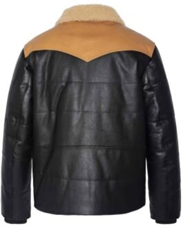 Men’s Rancher Puffer Leather Jacket with Fur Collar