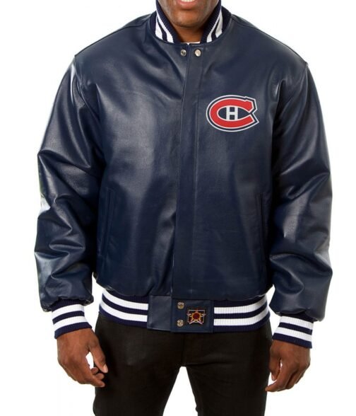 Varsity Montreal Canadiens Navy Blue Leather Jacket