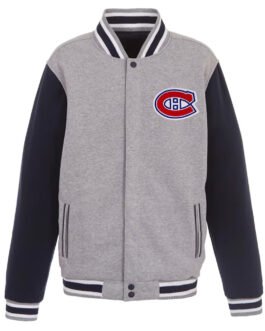 Montreal Canadiens Gray and Black Varsity Wool Jacket