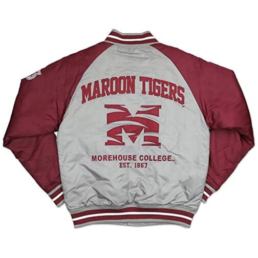 Morehouse Tigers Gray and Maroon Lightweight Satin Jacket - Image 2