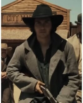 Murder at Yellowstone City Nat Wolff Grey Wool Coat