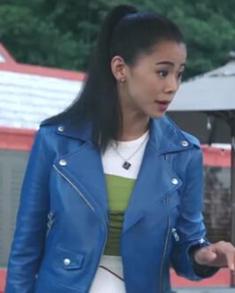 Leah Lewis Nancy Drew Blue Leather Biker Jacket