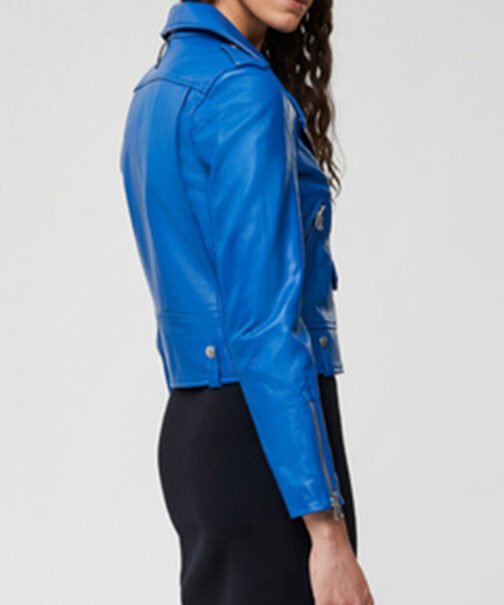 Leah Lewis Nancy Drew Blue Leather Biker Jacket - Image 3