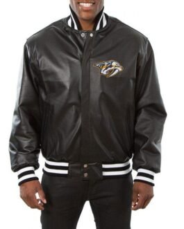 Nashville Predators Bomber Black Leather Jacket