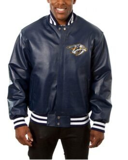 Nashville Predators Bomber Navy Blue Leather Jacket
