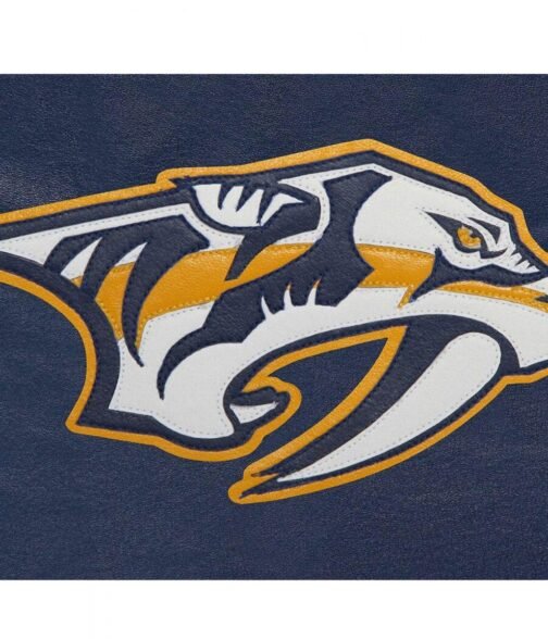 Nashville Predators Bomber Navy Blue Leather Jacket - Image 3
