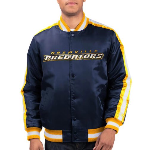 Nashville Predators O-Line Navy Varsity Satin Jacket - Image 4