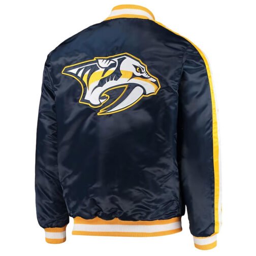 Nashville Predators O-Line Navy Varsity Satin Jacket - Image 2