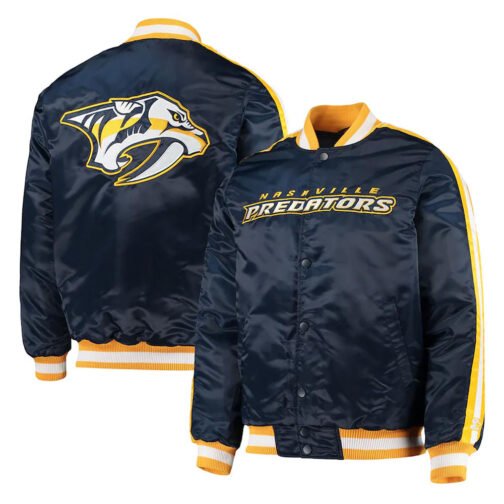 Nashville Predators O-Line Navy Varsity Satin Jacket - Image 3