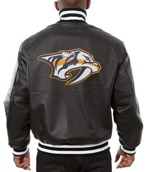 Nashville Predators Bomber Black Leather Jacket - Image 2