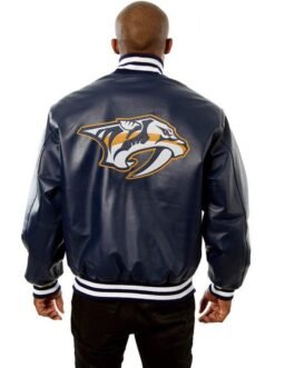 Nashville Predators Bomber Navy Blue Leather Jacket