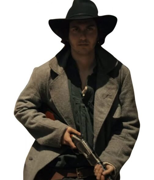 Murder at Yellowstone City Nat Wolff Grey Wool Coat - Image 3