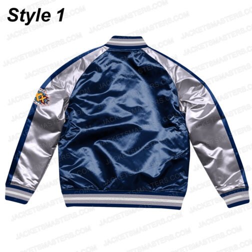 Navy Blue/Silver Dallas Cowboys Varsity Satin Jacket - Image 3