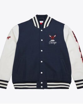 Chicago Bulls Navy and White Fleece Varsity Jacket