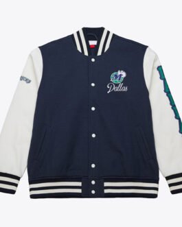 Dallas Mavericks Navy and White Fleece Varsity Jacket
